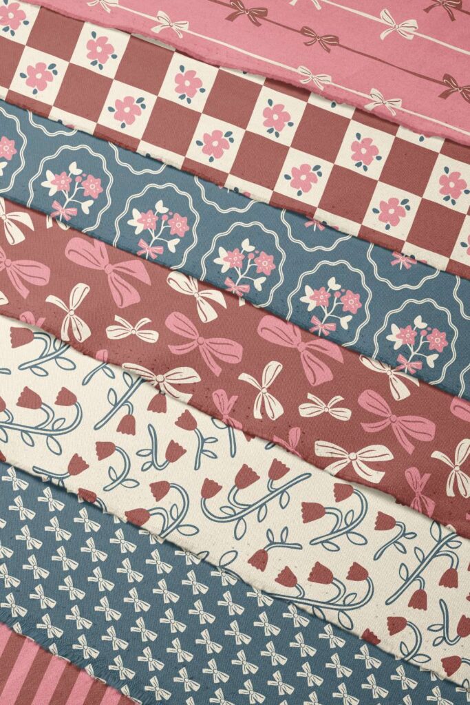 retro floral pattern fabrics in brown pink and green