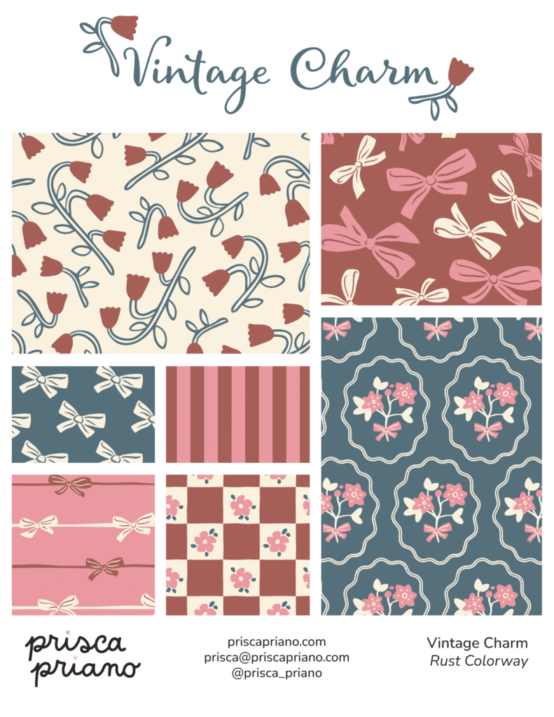 retro floral pattern collection in rust brown palette