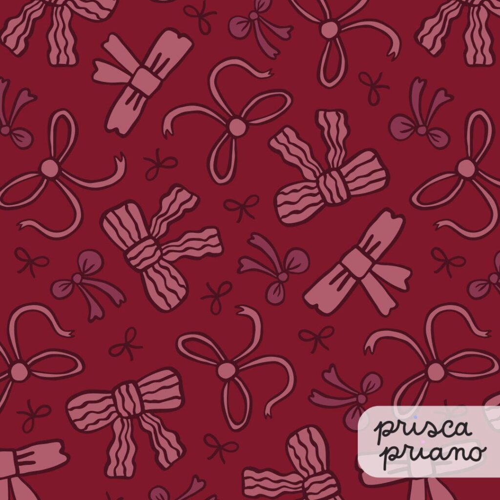 a fun dark red bow pattern design that features tiny tossed bows, perfect for kidswear and playful products